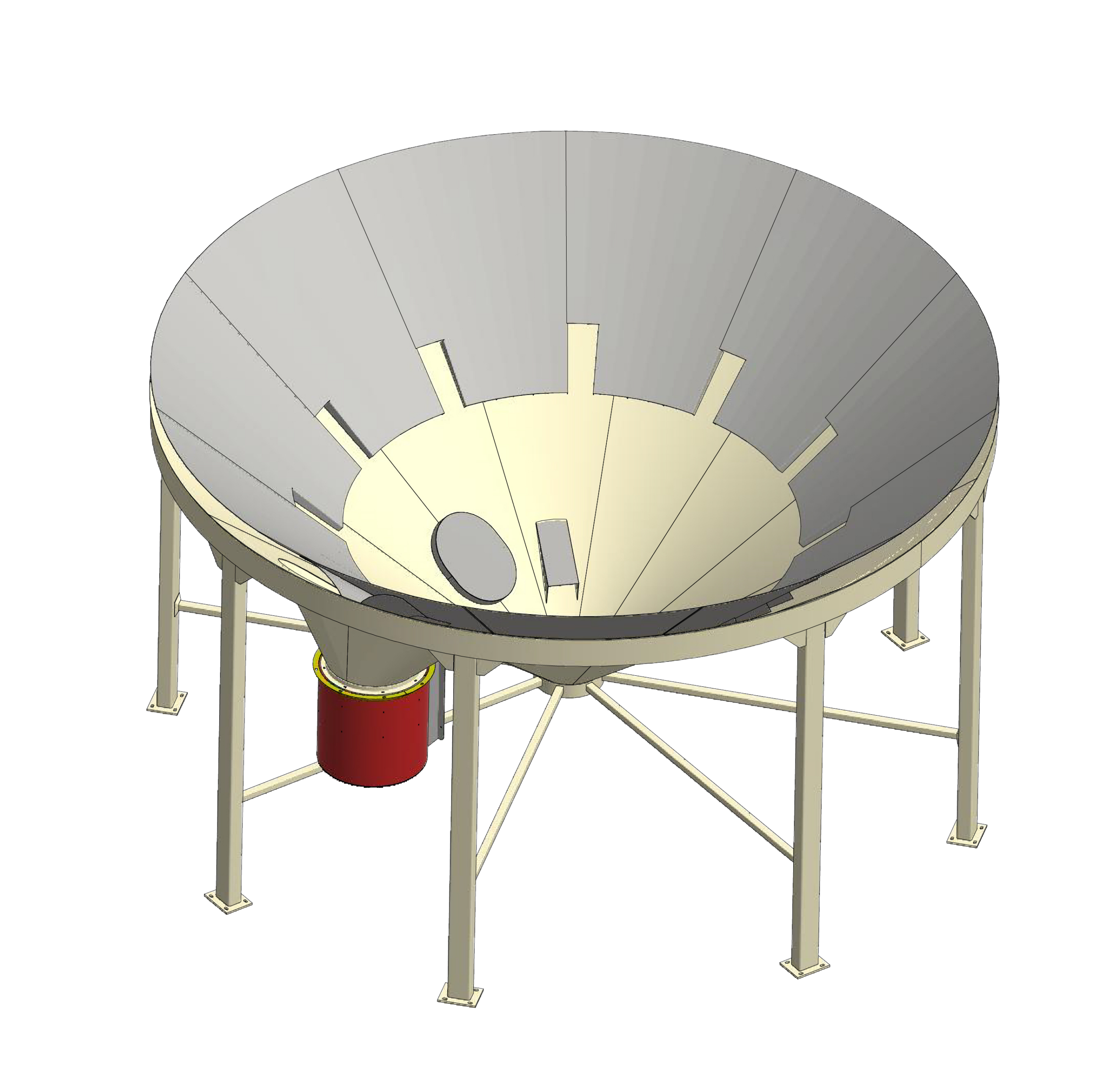 a CAD rendering of a hopper bottom cone for a grain bin showing the built in aeration system