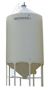 cutout of an ivory coloured seed bin for agricultural use